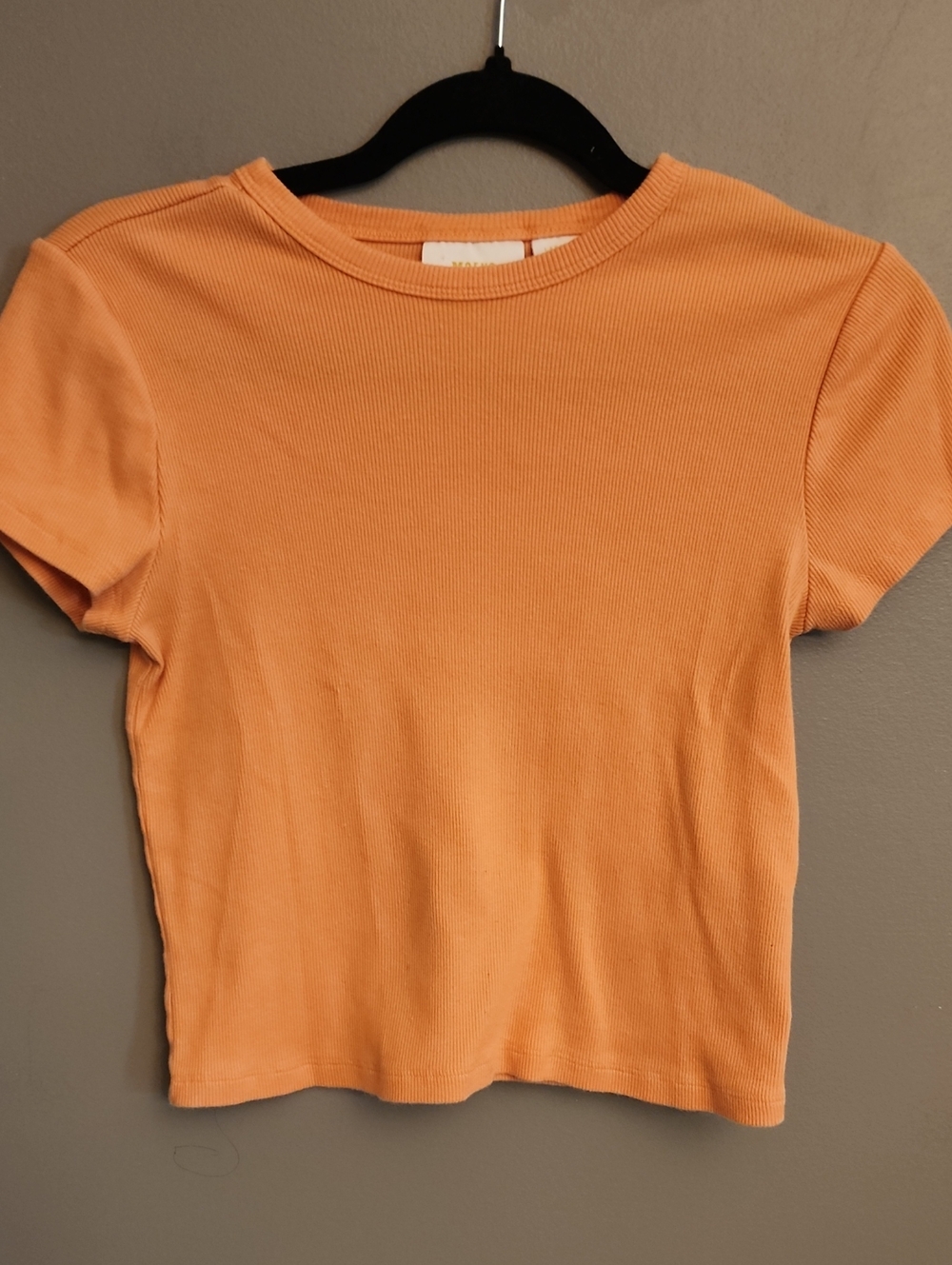 Anthropologie Women's Orange Short Sleeve Cropped Ribbed Tee